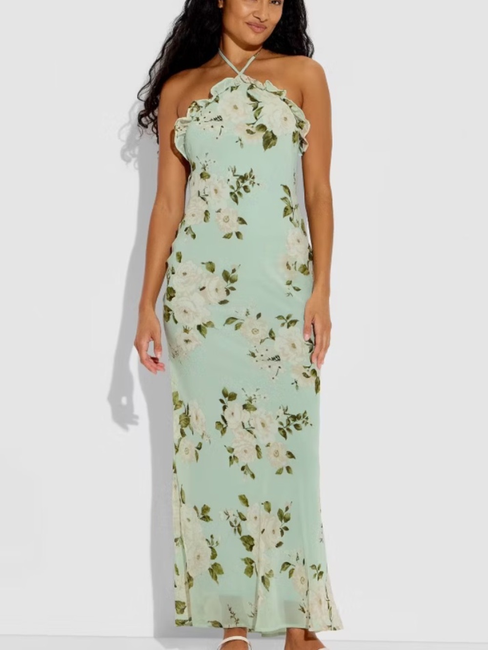 Green Floral Chiffon Ruffle Maxi Empire Waist Dress - Wild Fable- NWT